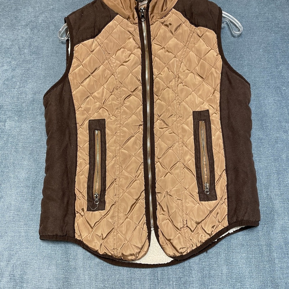 CI Sono Vest Womens Large Brown Quilted Front Zip Mock Neck Sleeveless Outdoor - Picture 3 of 11